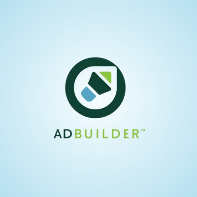 AdBuilder logo on light blue background